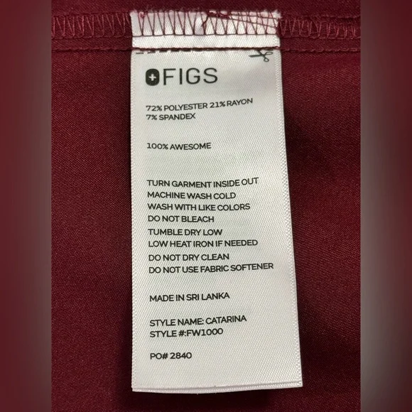 FIGS Catarina Technical Collection Scrub Top Short Sleeve Small Maroon FW1000 - Picture 6 of 7